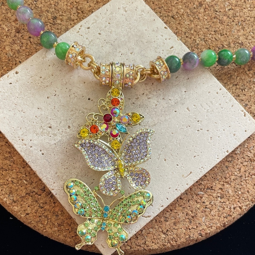 Kirks Folly Butterfly Necklace Crystal Enamel Whimsical Coquette Statement Jewel